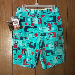 Loudmouth Golf Men's Shorts NEW Flat Front Sz 28 Aqua Blue $99 Retail NWT